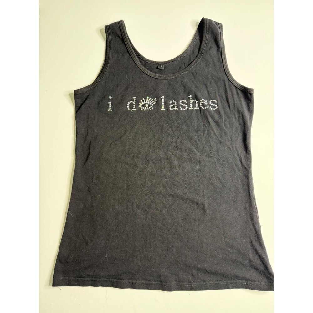 I Do Lashes Rhinestone Tank Top Gray Sleeveless Cotton Womens Size L